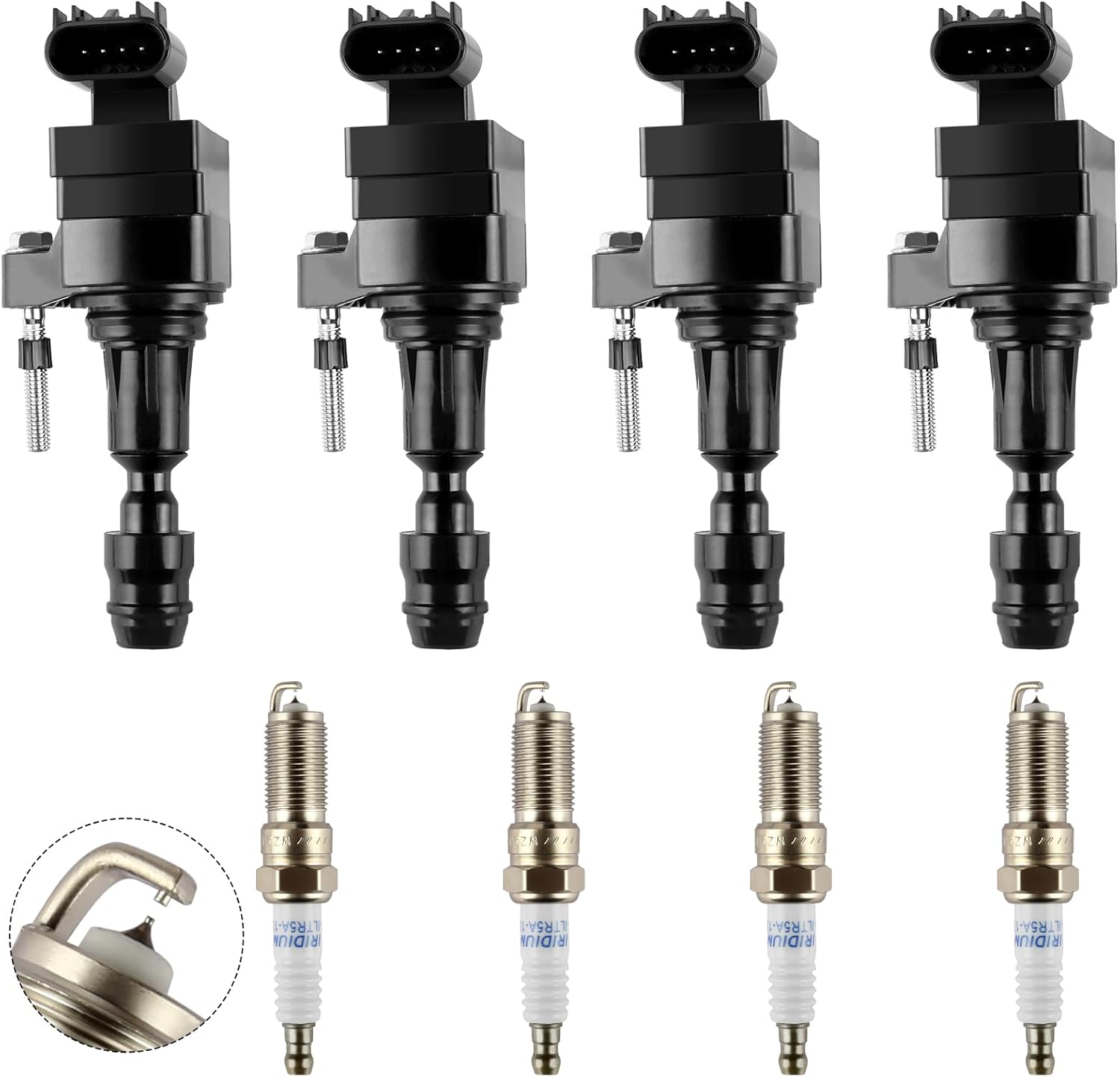 UF491 Ignition Coil Pack & Double Iridium Spark Plugs Set of 4, Compatible with Buick, Chevy Cobalt Equinox Malibu Orlando HHR, GMC Terrain, Pontiac G5 G6, Saturn Replaces D522C, 12638824 C1552