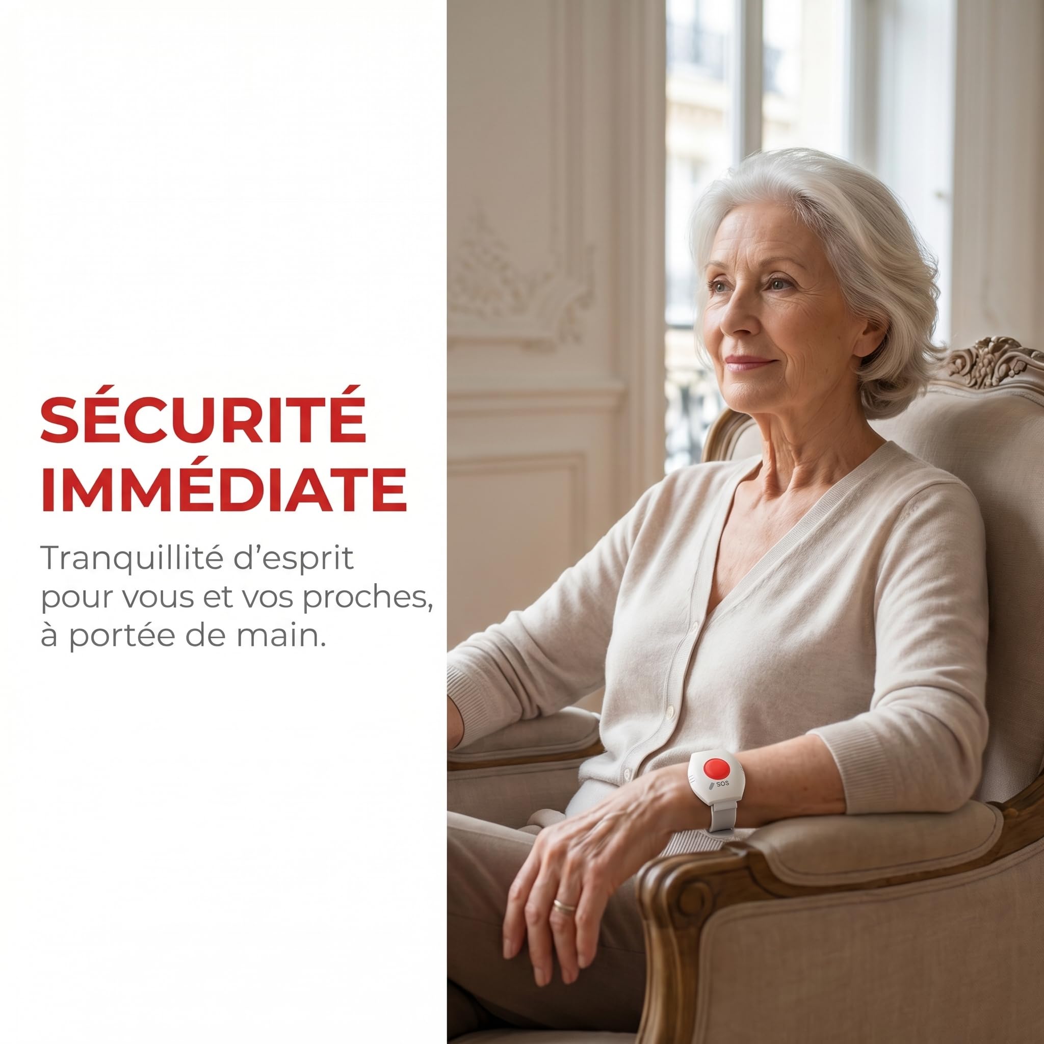 Bracelet Alarme Personne Agee avec WiFi – Utilisation sans Abonnement, Étanche IP55, Alarme Interne avec Notification Via Application, Volume Réglable (Pack de 4 Produits)