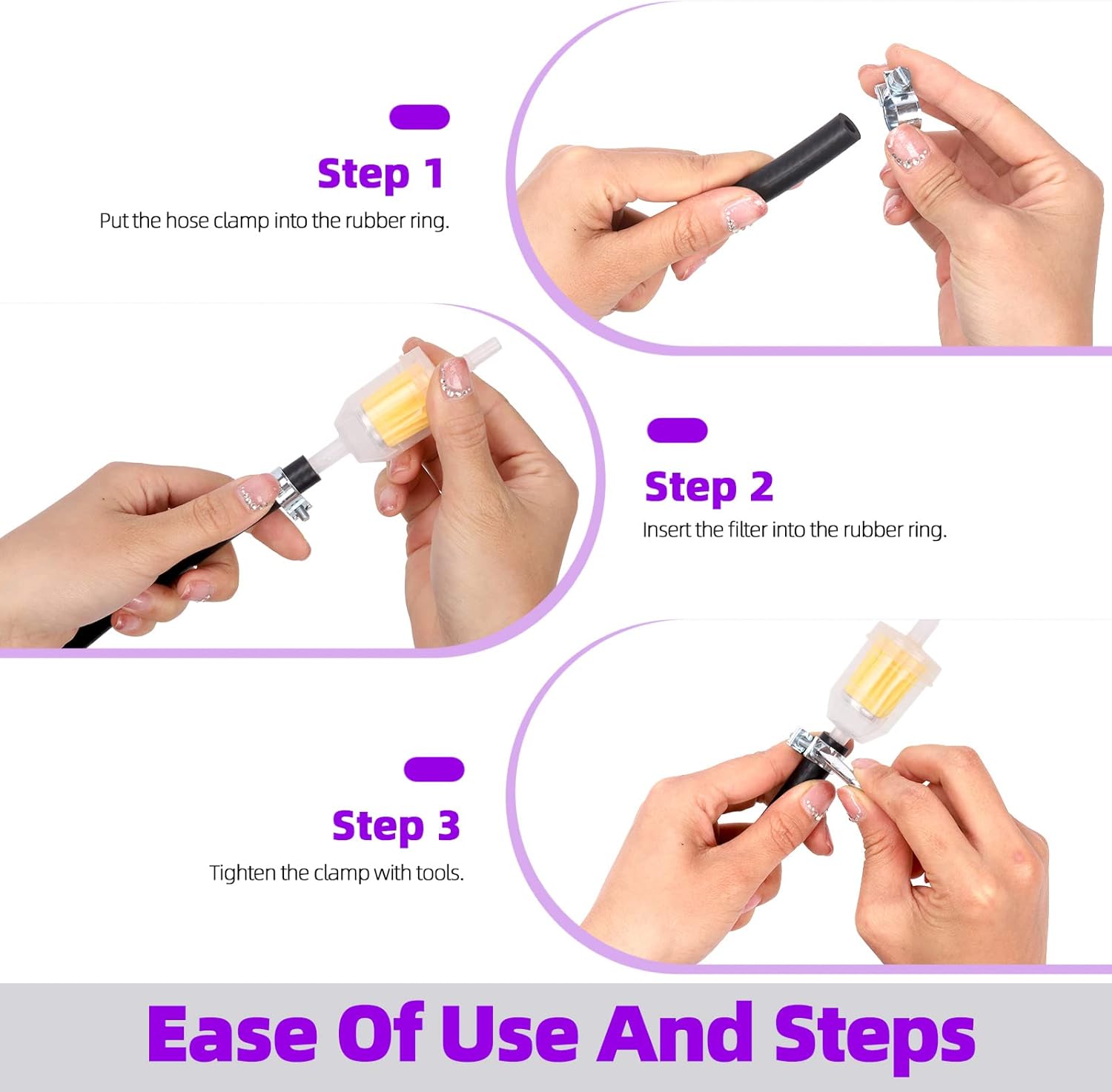 Swpeet 16Pcs 1/4 Inch ID Fuel Line Set, 2 Meter-6.5 Feet Length Black Fuel Line Hose with Fuel Filters, 10Pcs Zinc Plated Mini Fuel Injection Line Style Hose Clamp and Z-shape Wrench for Small Engines