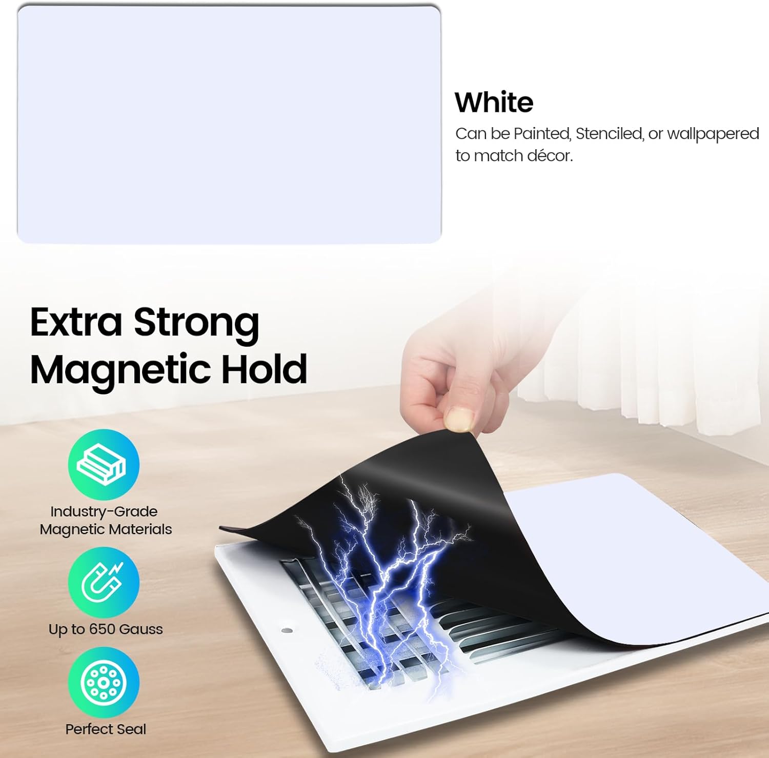 Magnetic Vent Covers, Extra Strong Magnets, White 8" x 12" (3 Pack) Ultra Thick 60mil, Complete Seal, Air Vent Covers for Home Floor, Ceiling, Wall Registers, HVAC, AC, RV, and Heater Vents