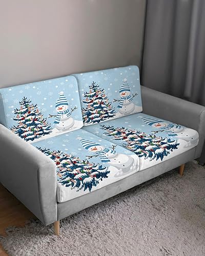 Miniatura 3 de Fundas de cojín para sofá, diseño de muñeco de nieve, color azul claro, funda elástica para sofá con parte inferior elástica, diseño de árbol de
