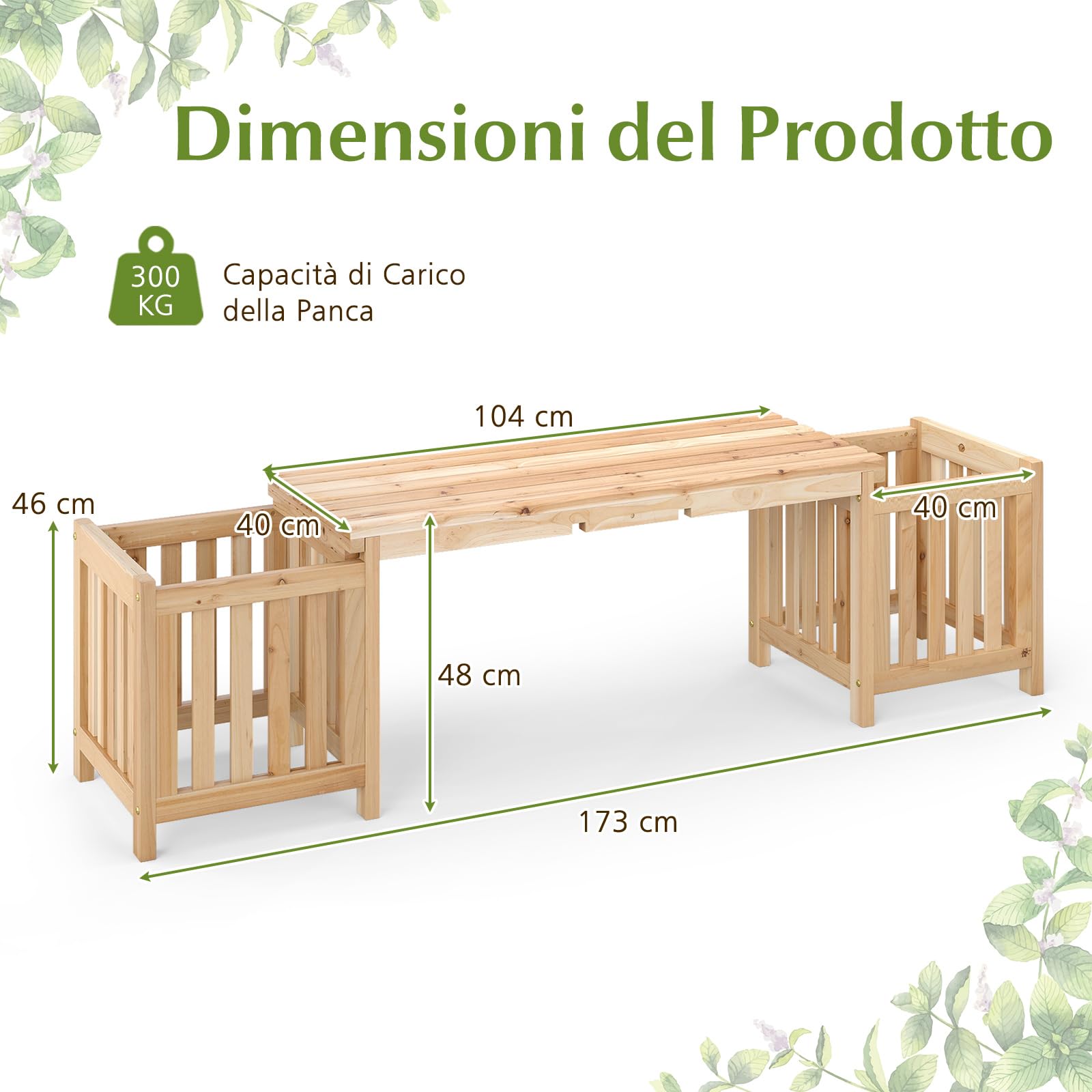 RELAX4LIFE Panchina da Esterno 2-in-1 con 2 Fioriere, Letto da Giardino Rialzato con Seduta per 2 Persone, Base Aperta, Design Scanalato, Panchina con Contenitore per Piante per Veranda Prato