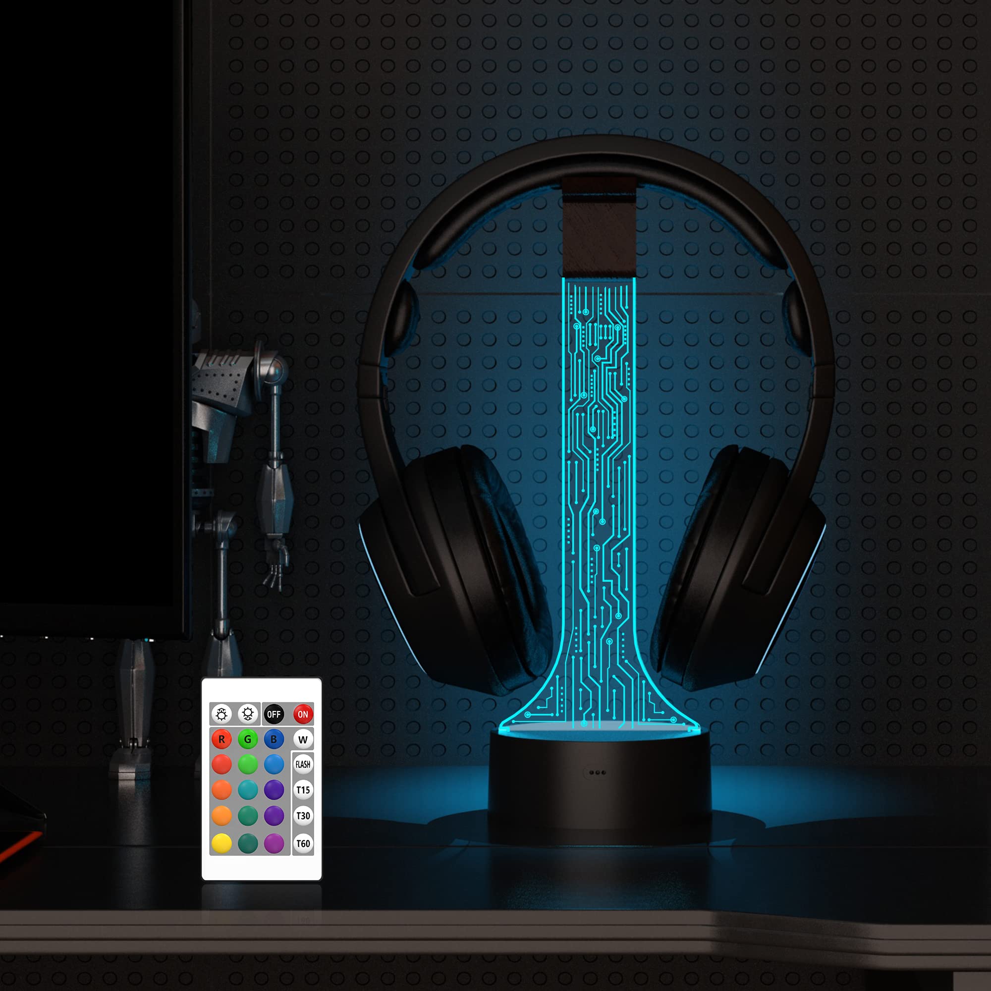 YuanDian Leuchtender Kopfhörerständer für Schreibtisch, Gaming Headset Halterung, RGB mit 16 farbigen Lichtern für Spielzimmer Dekoration, Coole Gamer Geschenke für Männer, Freund