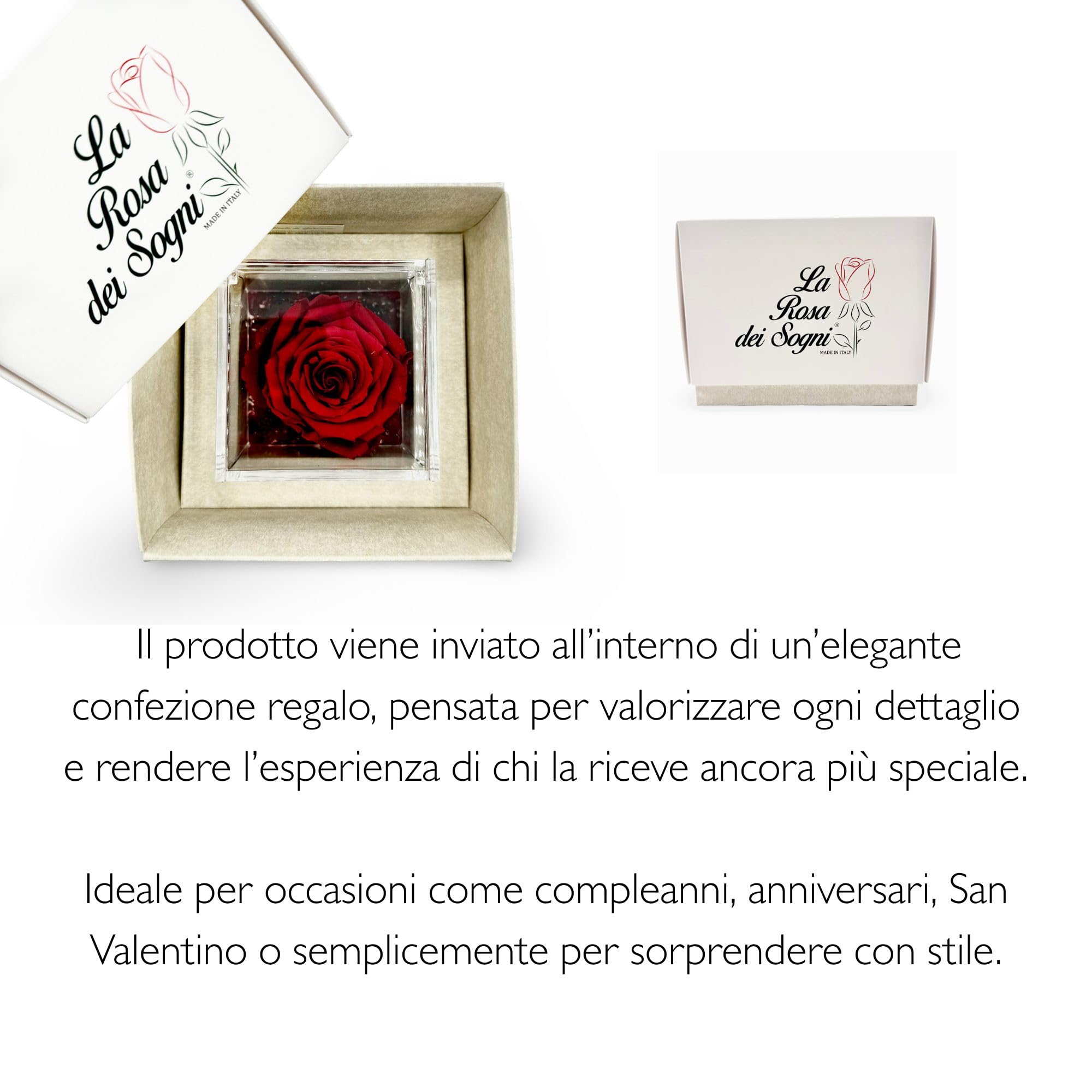 La Rosa dei SogniRosa stabilizzata profumata in Cubo Trasparente - Confezione Regalo Elegante - Durata 5-7 Anni - Made in Italy - 8x8 cm (Lilla)