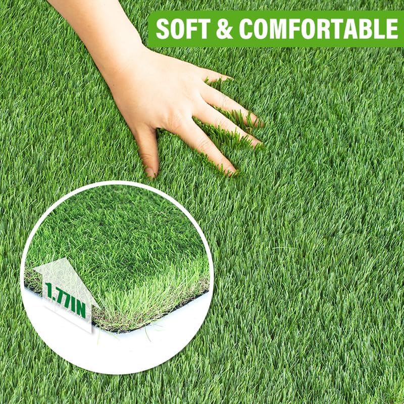 Artificial Grass Rug Outdoor Indoor Fake Grass Carpet Green Synthetic Grass Pet Turf Realistic Faux Grass Rug 3FT x 3FT (9 Square Feet) 1.77" for Garden Lawn Landscape Balcony Home Decor Patio