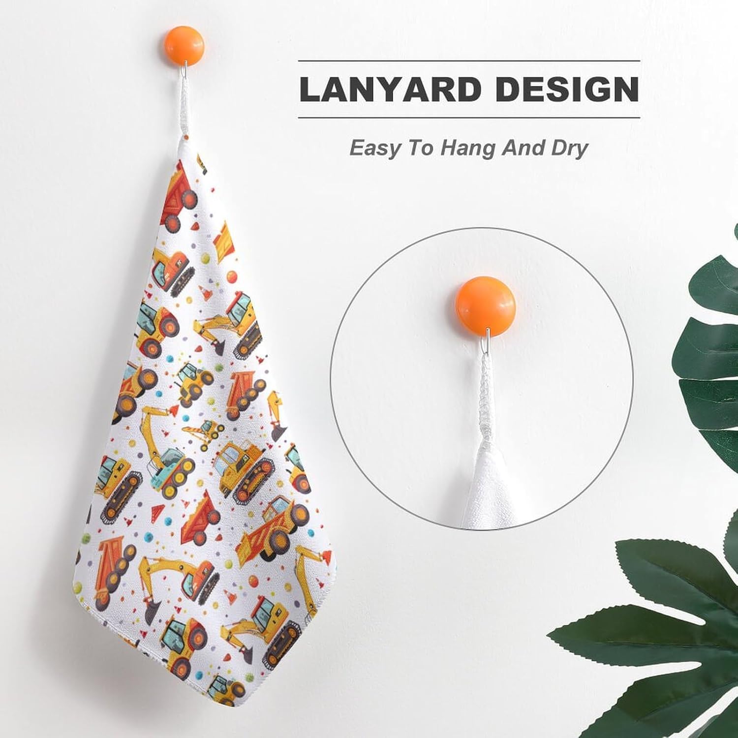 Cartoon Excavator Hand Towels for Bathroom Kitchen Towels Small Towel Handkerchiefs with Hanging Loop 4PCS