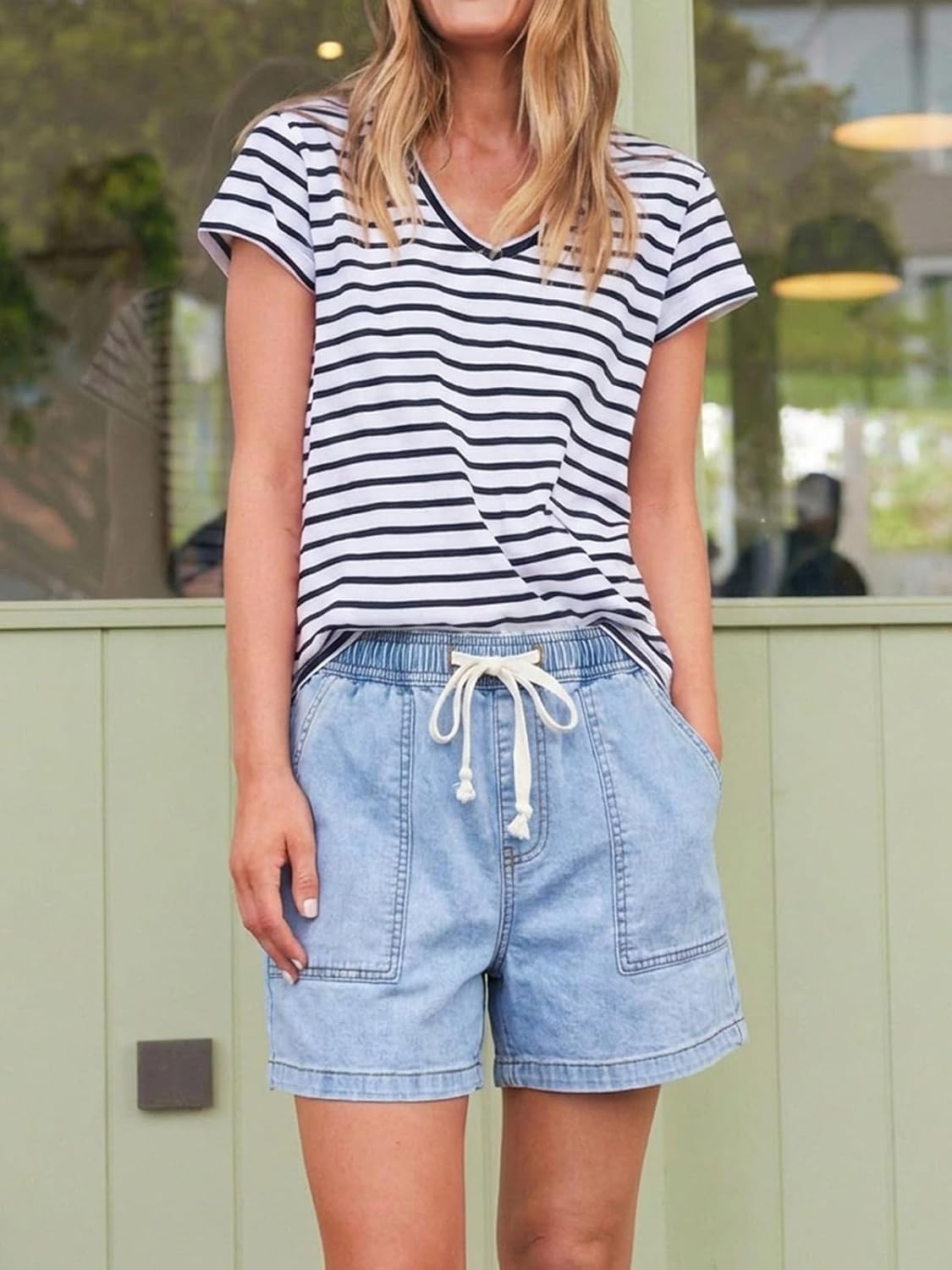 Cicy Bell Womens Baggy High Waisted Jean Shorts Summer Wide Leg Jorts Casual Drawstring Denim Shorts