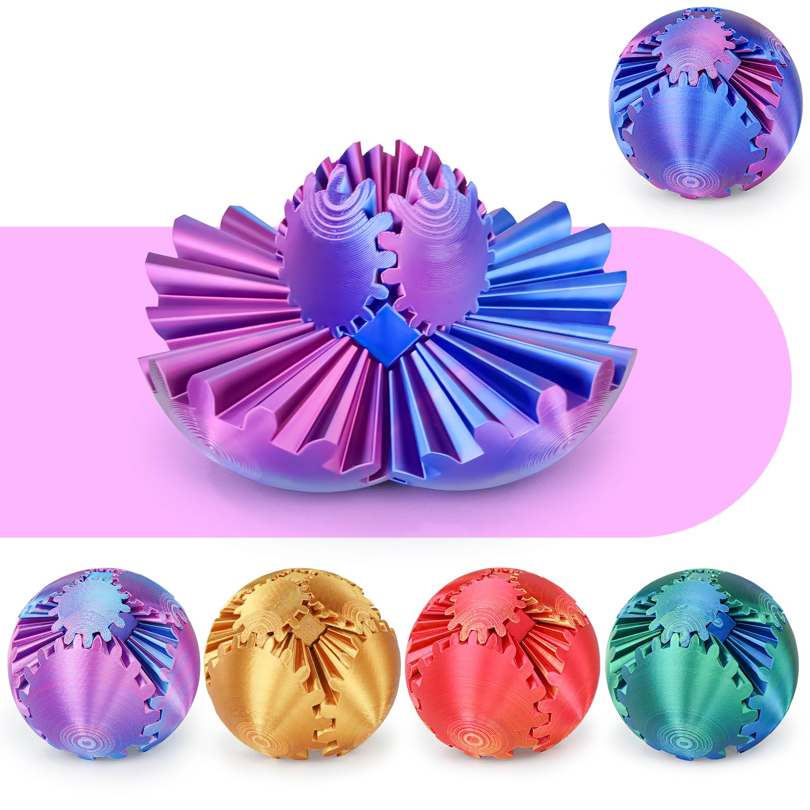 Gear Ball 3D Printed Cube Fidget Toy,Gear Sphere Fidget Toys,Sensory Toys for Stress and Anxiety Relief, Desk Toy Fidget Spinners,Stocking Stuffers