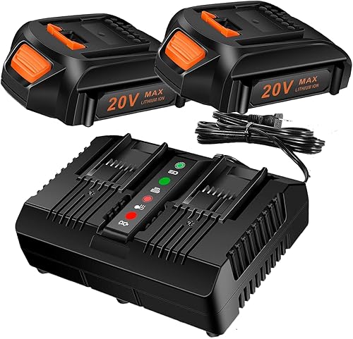 Paquete de 2 baterías de repuesto de 20 V y cargador de arranque, batería de litio de 3.0 Ah compatible con herramientas eléctricas inalámbricas