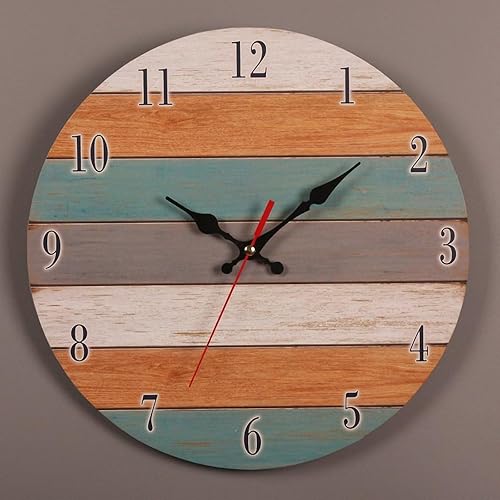 12 Inches Round Wood Wall Clock Silent Non Ticking Quality Quartz Battery Operated Wall Clocks for Office Kitchen Bedroom Classroom&Living Room(12")
