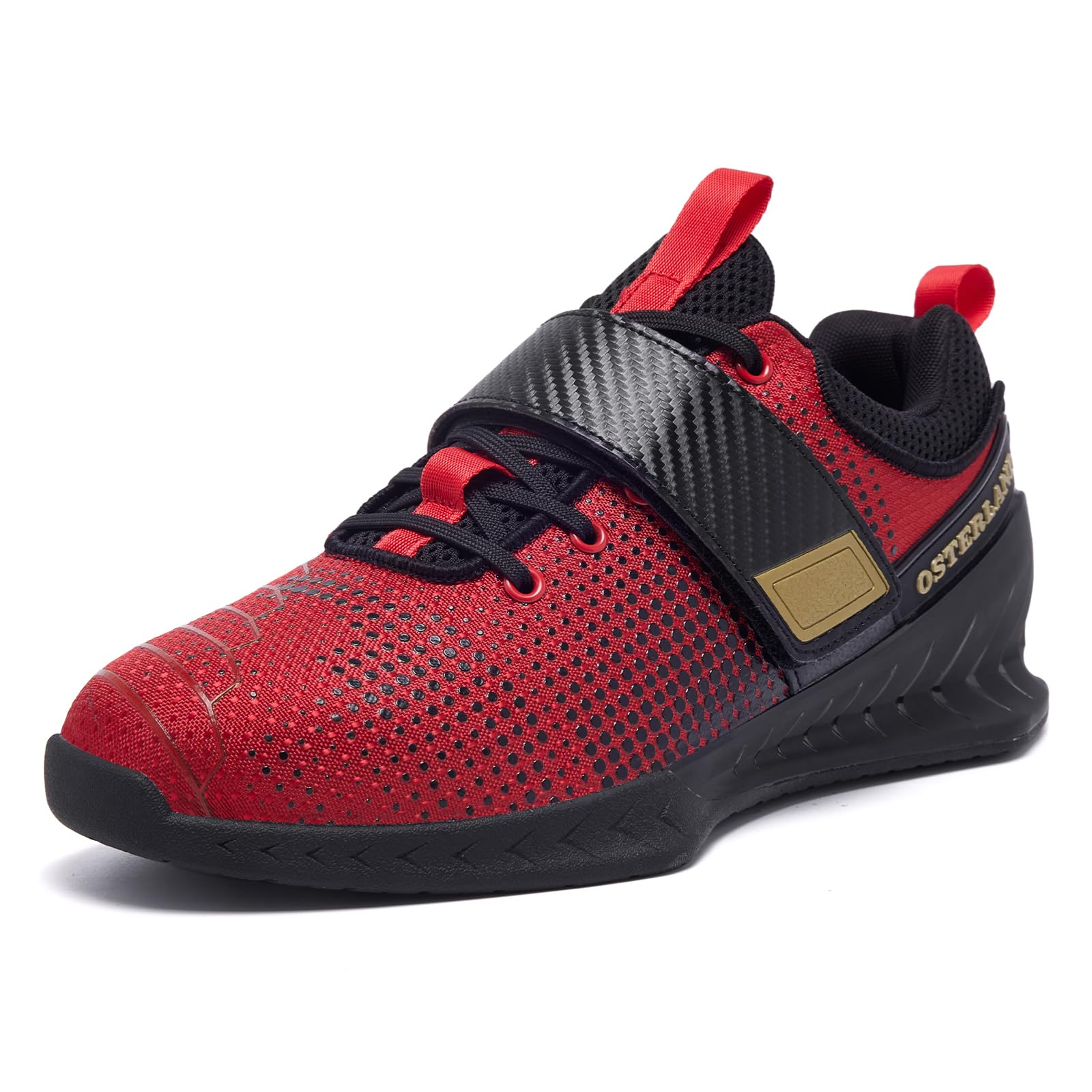 Osterland Weightlifting Shoes,Gym Shoes Powerlifting Shoes for Crossfit Lifting Training Footwear,Weight Lifting Shoes for Heavy Lifting Deadlifting Weight Training,Squat Shoes for Men Women 44/45 EU Wide Black/Red