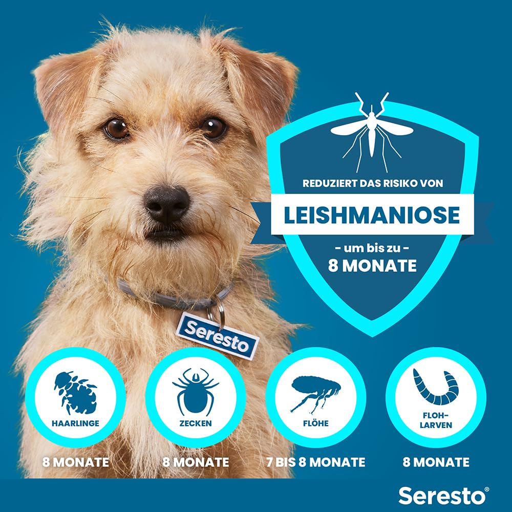 Seresto Set risparmio collare per cani di piccola taglia fino a 8 kg: da 7 a 8 mesi Protezione efficace contro zecche e pulci, lunghezza 36 cm, 1,25 g + 0,56 g, 2 collari