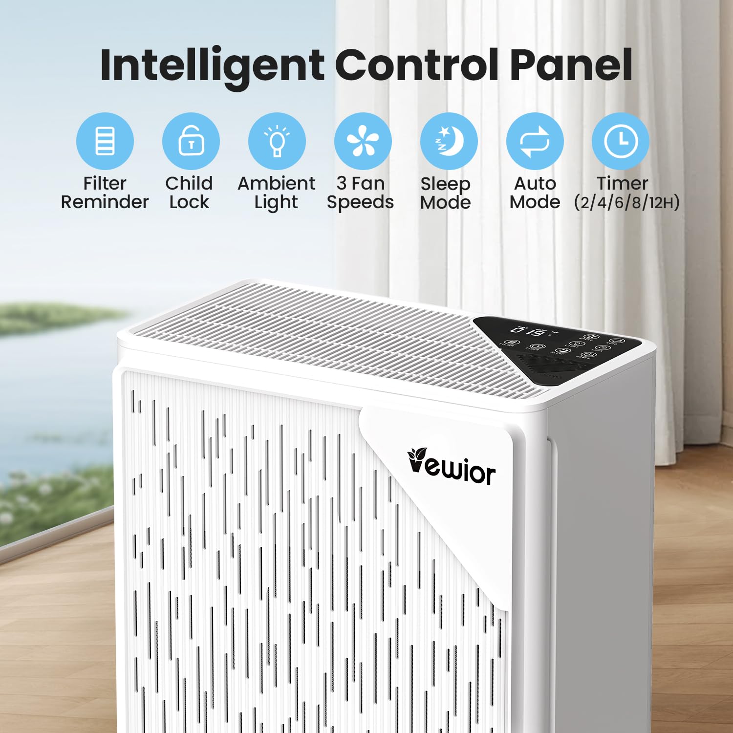 VEWIOR H13 True HEPA purificatori d'aria per camera da letto con display PM2,5, sensore di qualità dell'aria, diffusore di profumo per Wildfire, fumo, peli di animali domestici, polvere