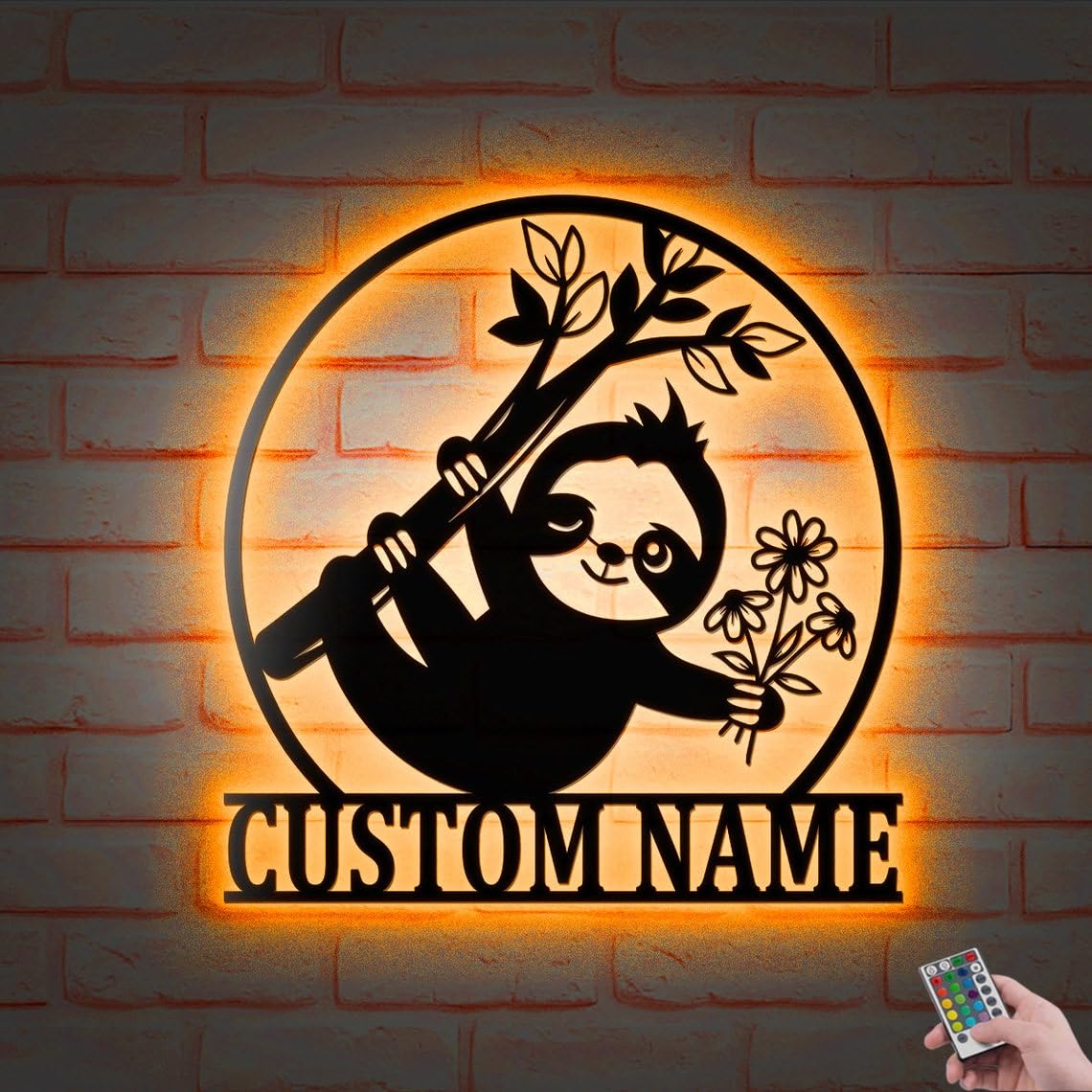 Custom Cute Sloth Metal Wall Art With Led Light, Personalized Funny Lazy Sloth Lover Name Sign Decor Fall In Love Valentine's Day
