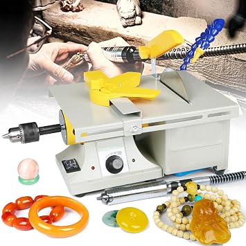 Gem Rock Polishing Buffer Machine with Speed Adjustable Bench Lathe Polisher,Tabletop Lapidary Equipment for Grinding-Cutting-Drilling