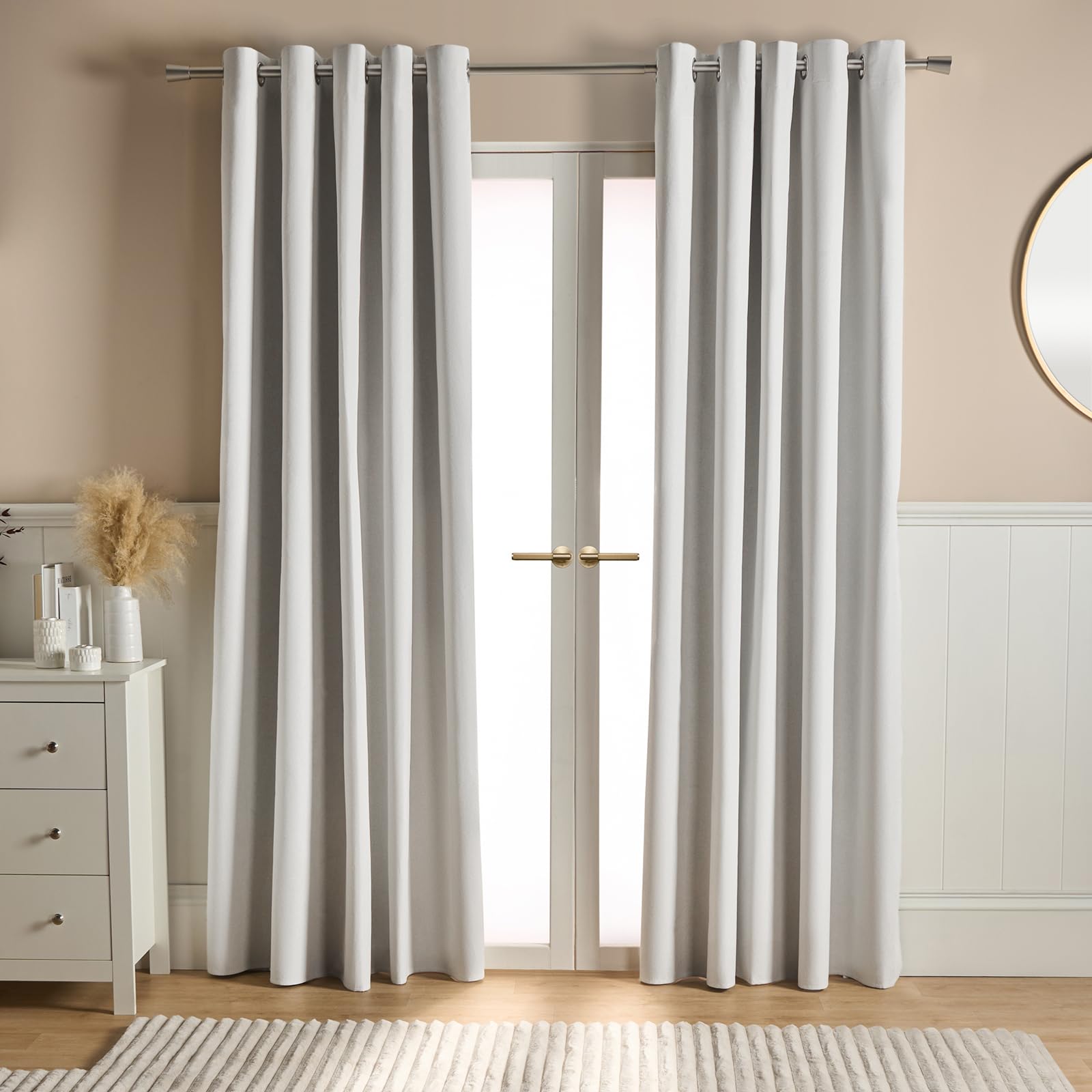 Ohs Cream Blackout Curtains For Living Room Bedroom, Woven Texture Curtains Decorative Summer Winter Soft Modern Insulated Curtain Set, 46X72”