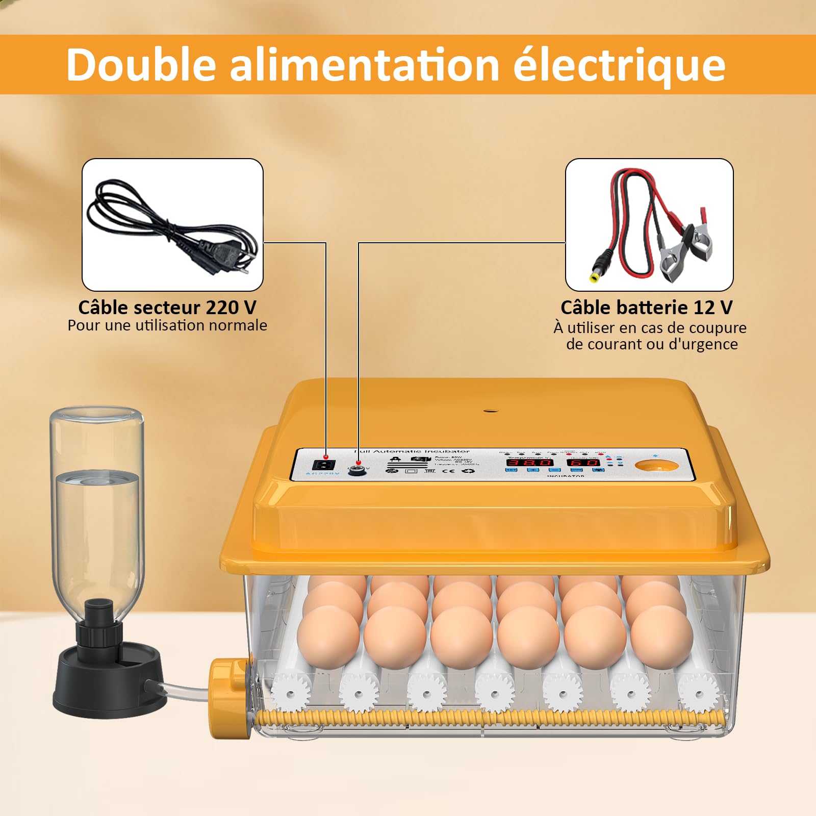 Couveuse Oeuf Automatique 36 Oeufs, Couveuse Oeuf Contrôle Température, Incubateur de 5 Modes d'incubation Automatiques, Affichage Humidité, Remplissage Automatique d'eau et Retournement