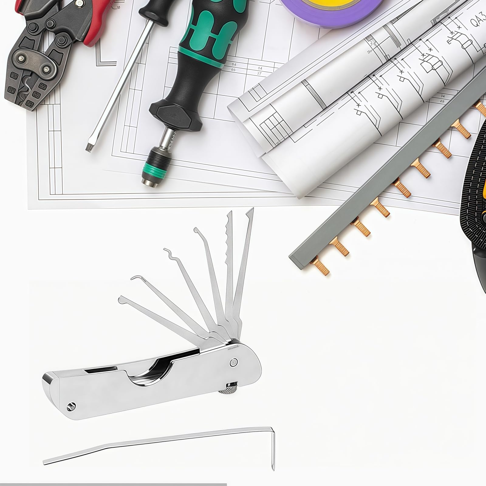 7in1 Lock Picking Kit Portable Folding Tool,Lock Picking Kit,Stainless Steel Single Hook Picks Locksmith Repairing Tools,Portable Folding Lo-ck Pick-ings K-it,Lo-ck Pi-ck - Image 2