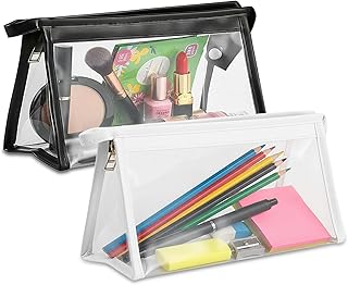 GLUN® Transparent Stationary Pouch with Zip Closing, Pack of 2 Black and White Unisex Pouch Organizer for School, Collage,... Price In India