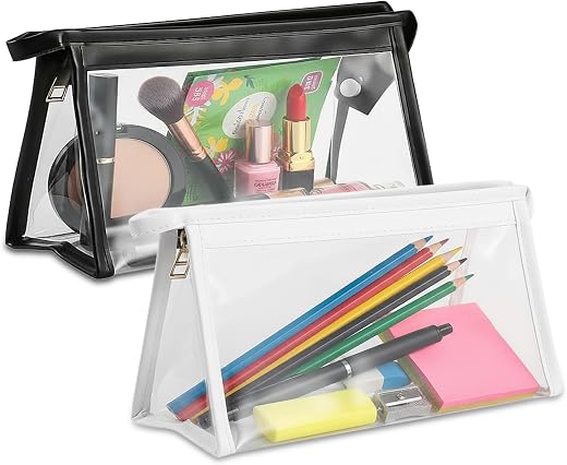 GLUN® Transparent Stationary Pouch with Zip Closing, Pack of 2 Black and White Unisex Pouch Organizer for School, Collage,...