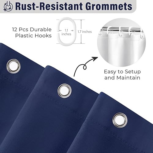Miniatura 5 de Seasonwood Cortina de ducha azul marino para baño, cortina de ducha con volantes, 72 x 72 pulgadas, cortinas de ducha con botones y volantes azules