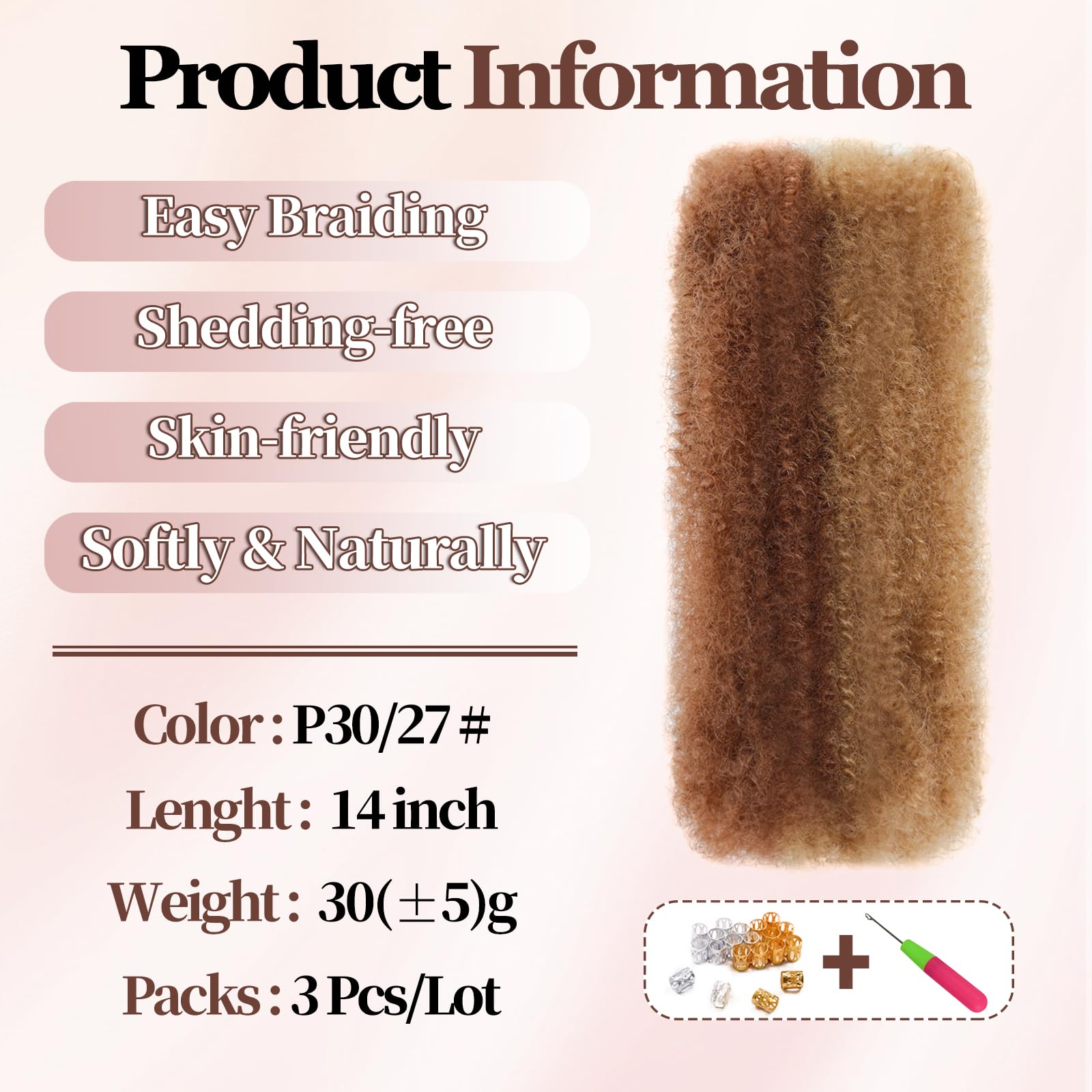 XIIMENALU Afro Kinky Curly Braiding Bulk Hair For Mini Twists Afro Kinkys Bulk Synthetic Cuban Twist Hair Soft Locs Micro Spring Twist For Dreadlocks Loc Repair (P30/27# - Image 2