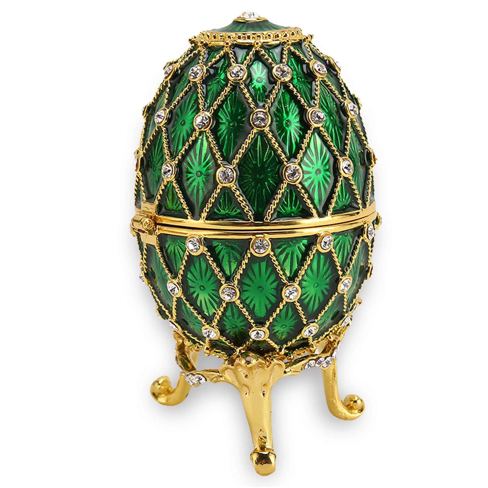 Trinket Box Egg Enameled Jewelry Box, Egg Jewelry Boxes Gift for Home Decor, Classic Ornaments Metal Craft Gift for Home Decor (Green)
