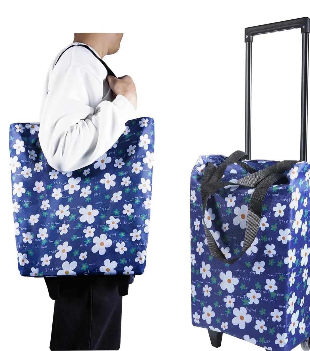 Crownshop Color Trolley Bags 2 In1 Shopping Trolley On Wheels Foldable With Telescopic Handle Reusable Water Proof Trolley Bag Shopping Trolleys Suitable For Shopping Supermarkets And Travel