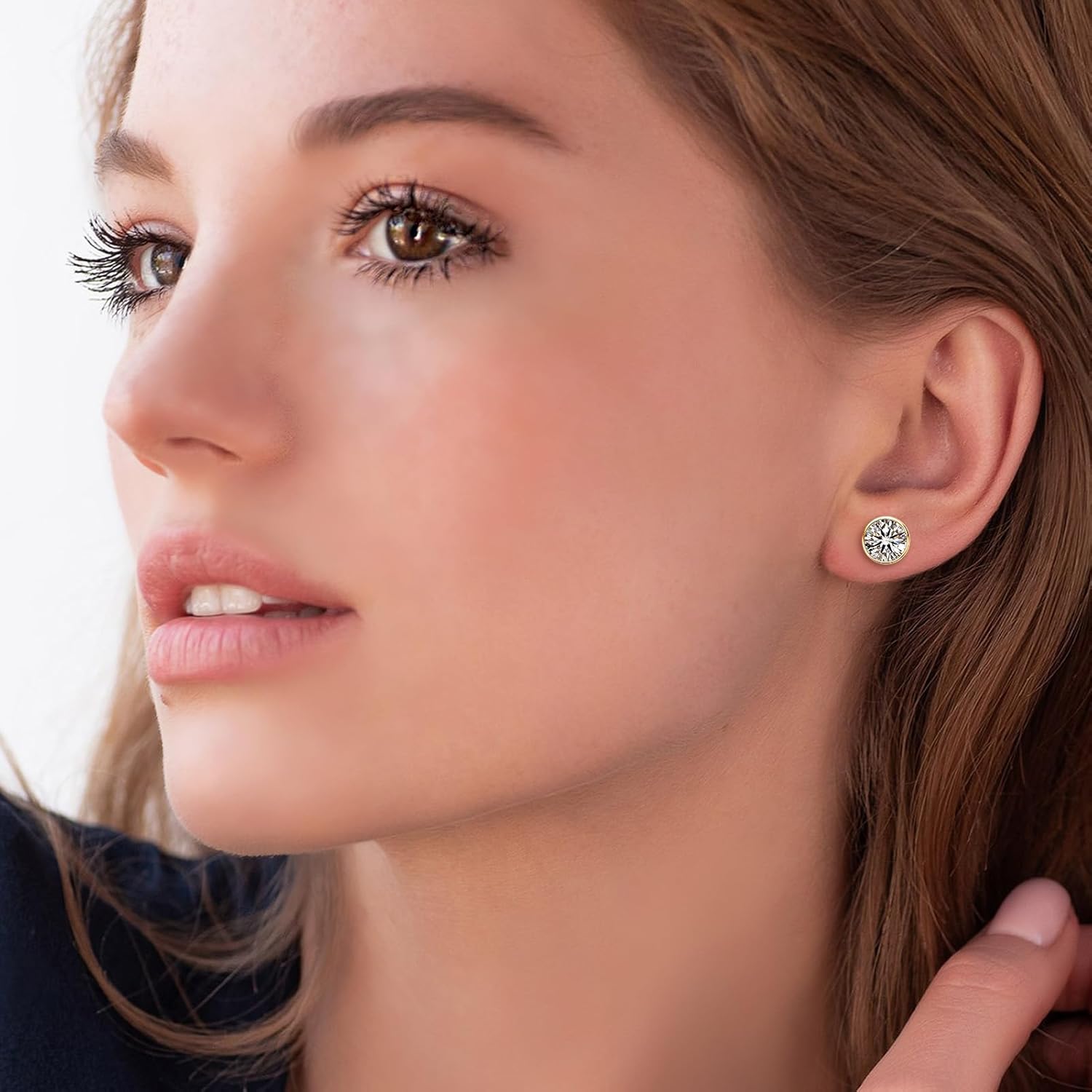 Moissanite Stud Earrings, 1ct D Color VVS1 Round Cut Earrings, 18K Yellow Gold Plated 925 Sterling Silver Bezel Stud Earrings for Women and Men (Gold) - Image 6