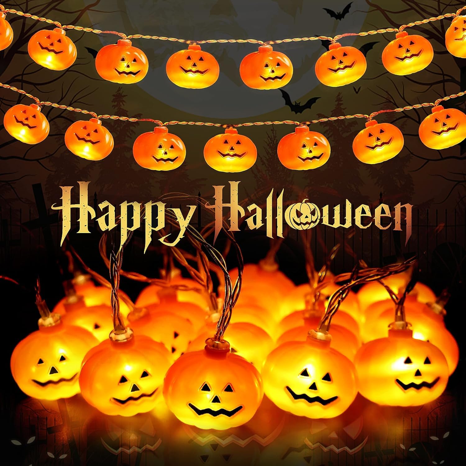 NICAI Kitchen Halloween Pumpkin LED String Lights, Battery Operated 10 LED Decorative Lights for Halloween Indoor & Outdoor, Festive Pumpkin Lanterns with Spooky Glow