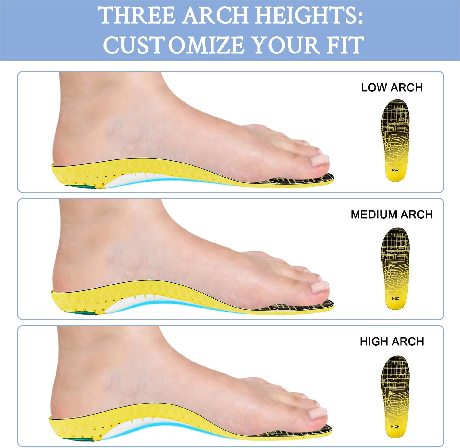 Hiking Low/High/Medium Arch Support Insoles Inserts for Men & Women Hikers for Hike Boots & Shoes-High Arch,Large - Image 3