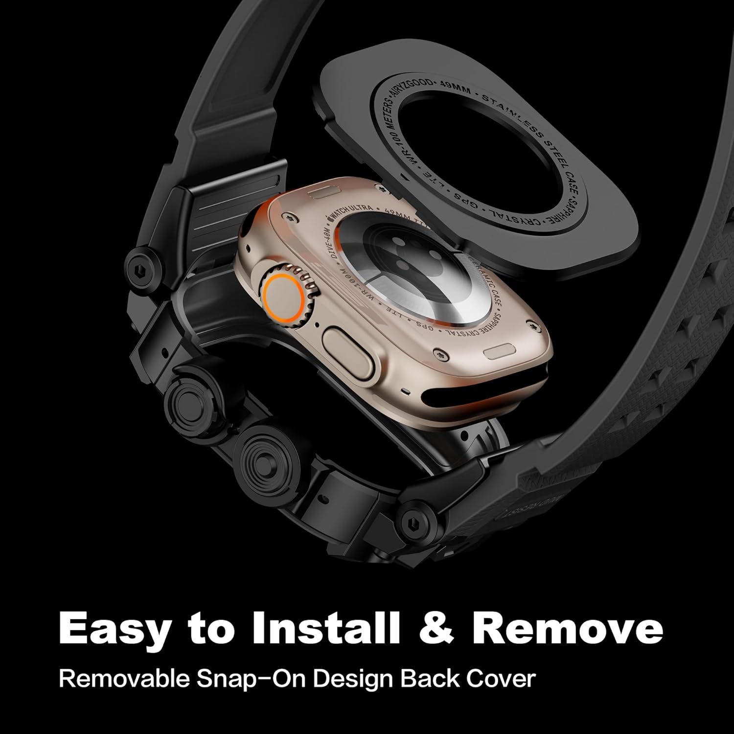 Rugged Case with Band Compatible for Apple Watch Ultra 3/2/1 49mm, Men Military Grade Shockproof Bumper Cover with Tactical TPU Strap for iWatch Ultra (Matte Black 49MM) - Image 4