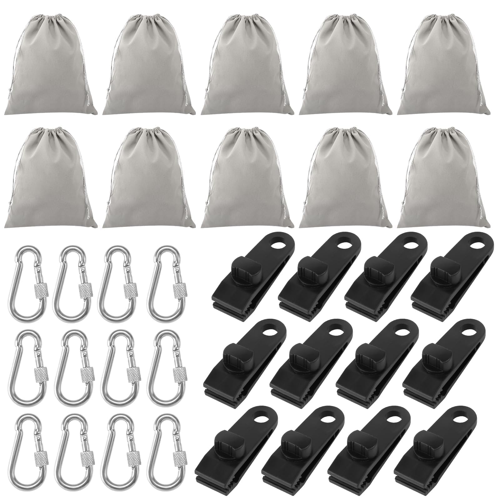 Lot de 10 sacs de lestage portables pour tonnelle, 20 x 25 cm, sacs de lestage en toile avec 12 mousquetons et clips