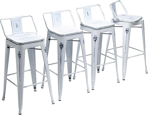 Miniatura 12 de Yongchuang Juego de 4 taburetes de bar giratorios de 30 pulgadas con respaldo, taburetes de bar industriales de metal negro con asiento de madera