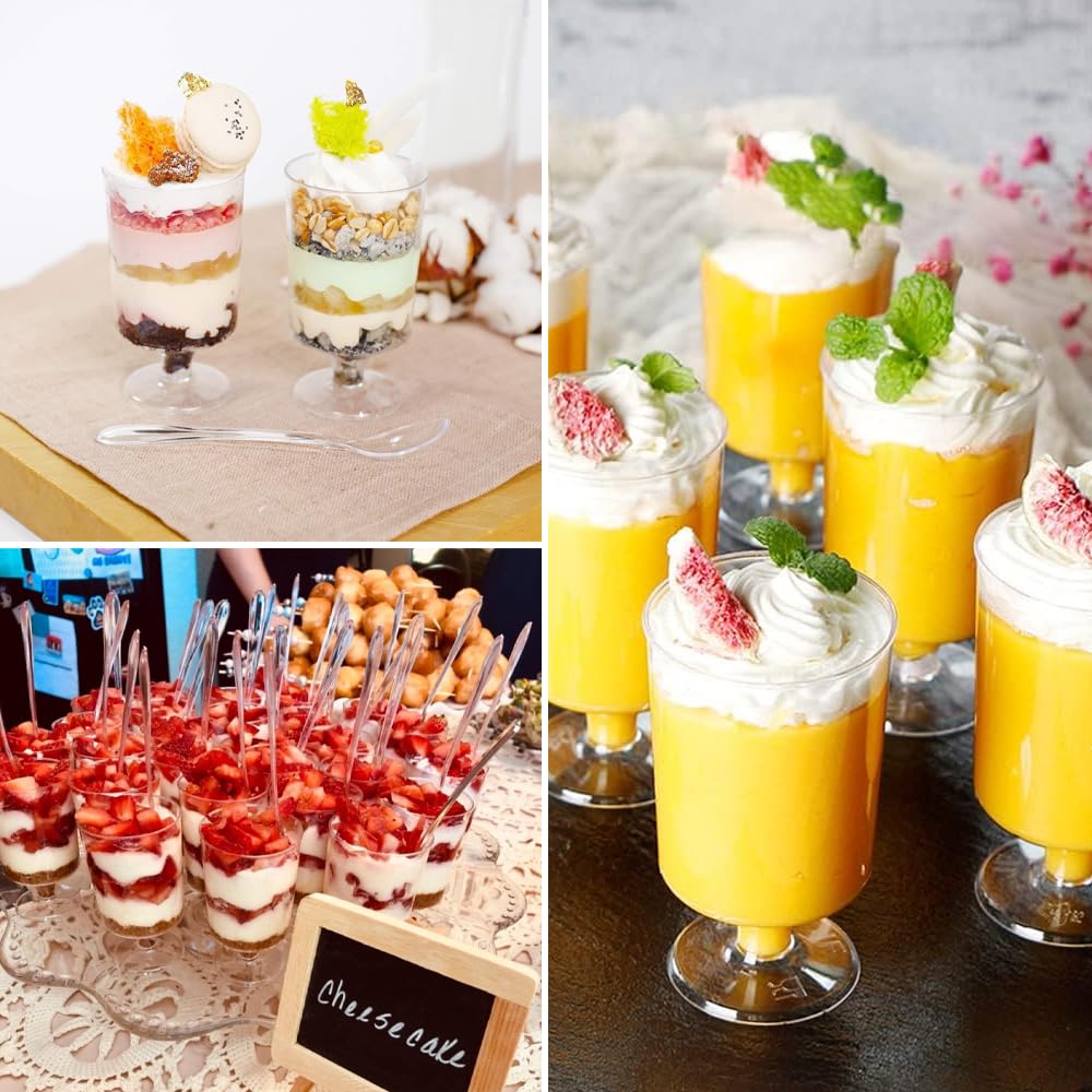 Vasos de Postre Desechables, 50 Unidades, Mini Vasitos de Postre, 100 ml, Vasos de Plástico Transparentes, Reutilizables, Redondos, para Postres, Pudines