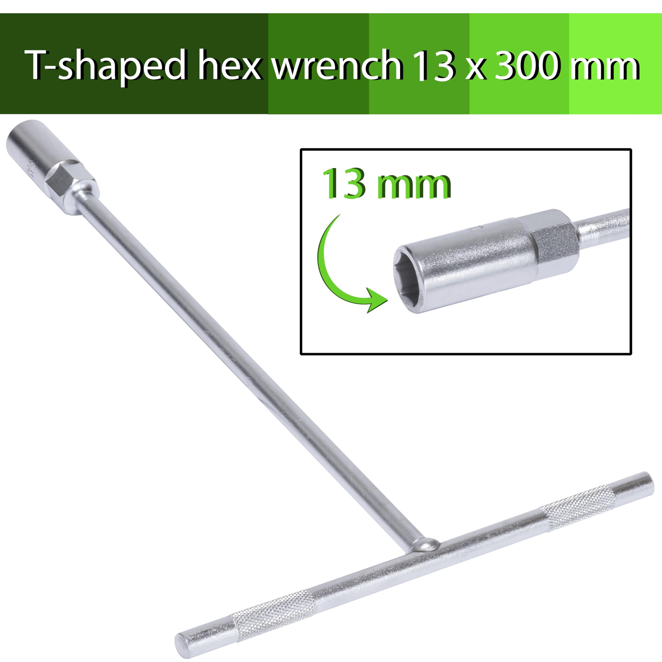 Aerzetix - C68502 - Chiave a bussola a forma di T 13 x 300mm con impronta esagonale a 6 lati - maniglia in T - meccanica automobile bicicletta - in acciaio Cr-V