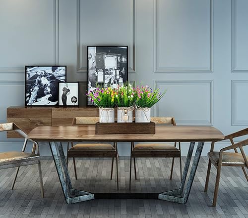 Miniatura 5 de CALAVAK Centro de mesa decorativo de madera con 3 macetas de metal artificiales para el aliento del bebé, plantas de gypsophila, decoración rústica