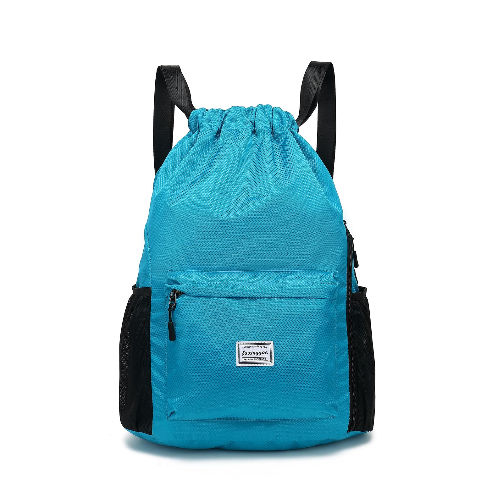 FUXINGYAO Drawstring Backpack Sports Gym Bag with Shoes Compartment, String Backpack Cinch for Women Men (light blue)