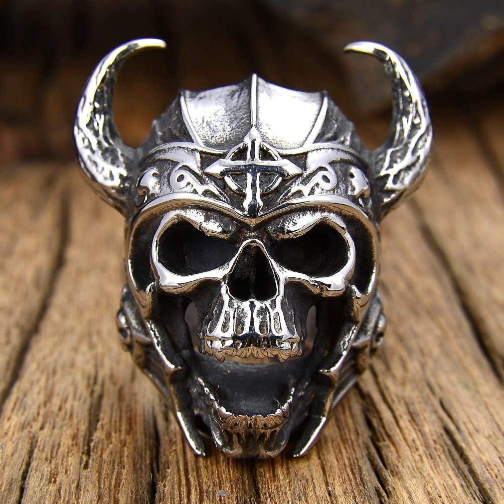 BRBAM Vintage Stainless Steel Gothic Skull Ring Cool Punk Style Biker Skull Rings - Image 2
