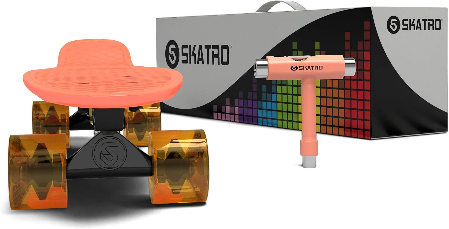Skatro Mini Cruiser Skateboard. 22x6inch Retro Style Plastic Board Comes Complete