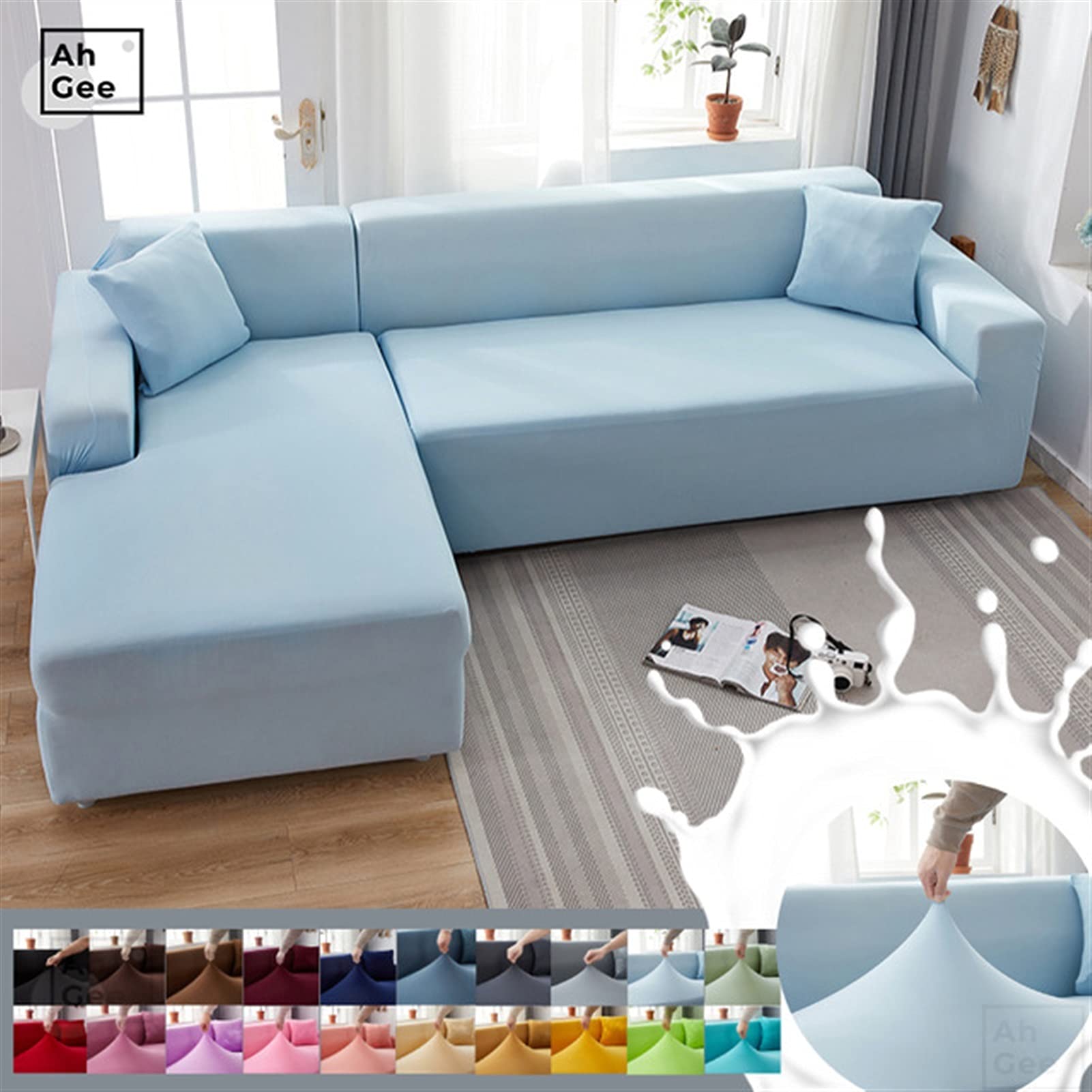Cubierta de muebles de salón elegante funda de sofá color sólido premium R