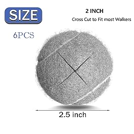 ZUJEAM Walker Tennis Balls, Precut Tennis Balls for Walkers, Walker Glide Balls for Chairs, Desks, Furniture Legs and Floor Protection, Heavy Duty Long Lasting Felt Pad Glide Coverings -6PCS Gray