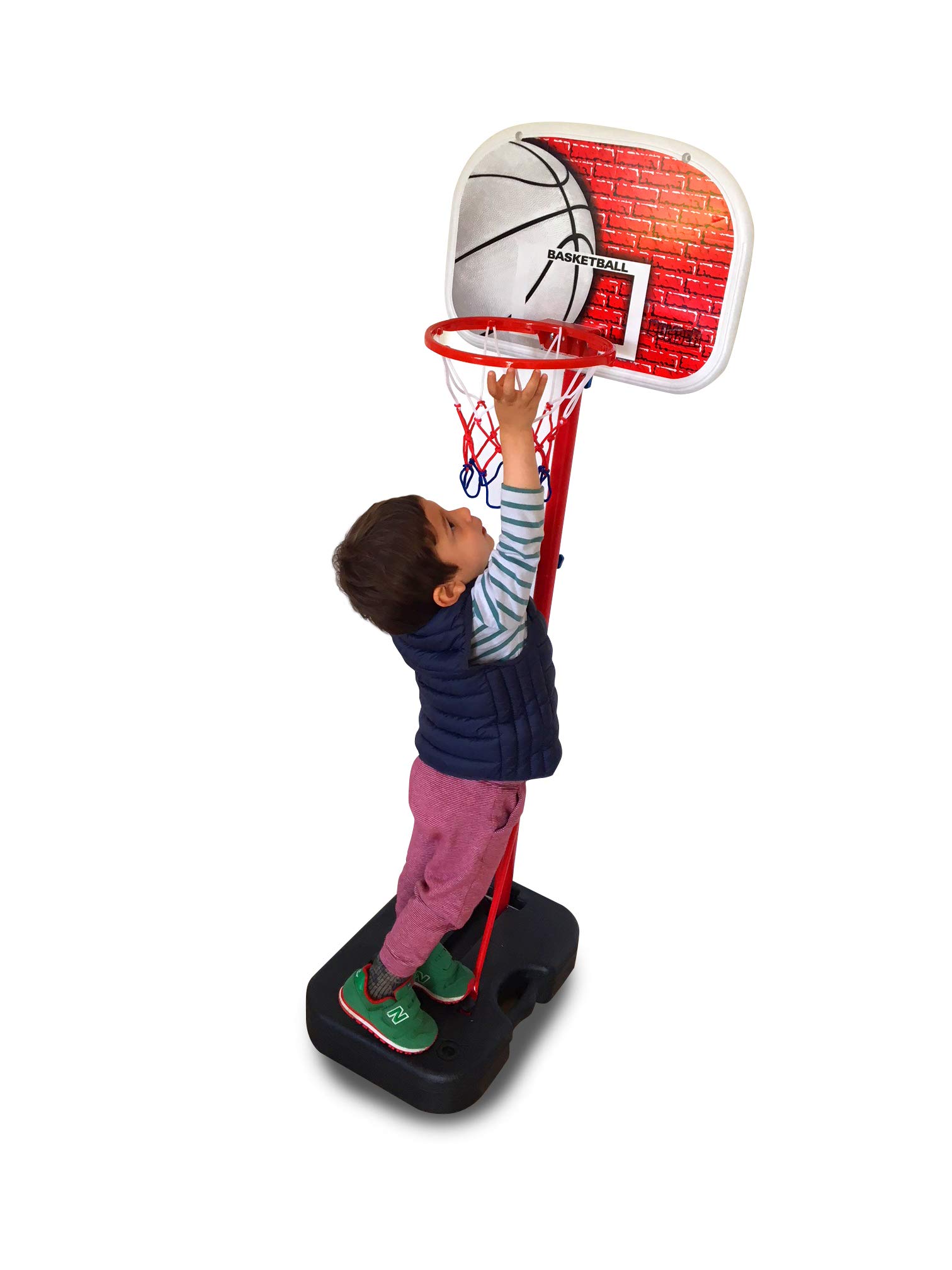 BUMBER Panier de basket pour enfant - hauteur réglable jusqu'à 1m35 avec 1 ballon et 1 pompe