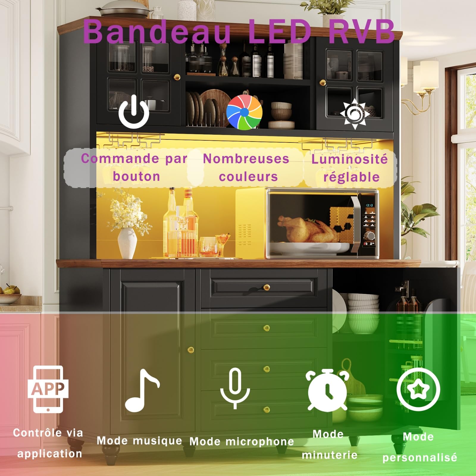 Mobile Cucina con Illuminazione a LED e Piano di Lavoro, Buffet Top Cucina