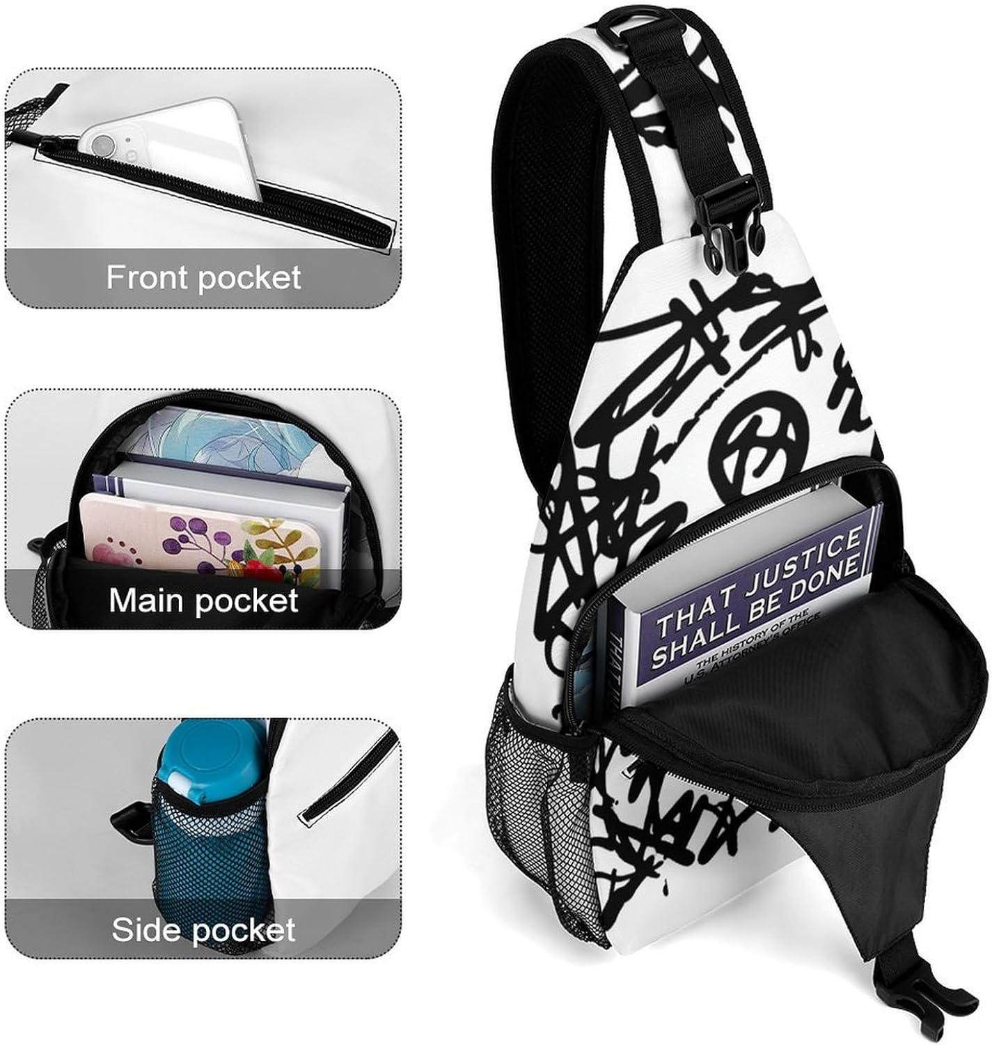 Hand-drawn Person Sling Crossbody Bag Lightweight Chest Shoulder Backpack for Outdoor Sports