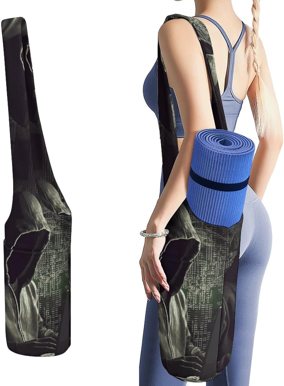 Hacker Yoga Mat Bag Long Tote Yoga Bag with Large Side Pocket Yoga Mat Carrier Fit Most Size Mats