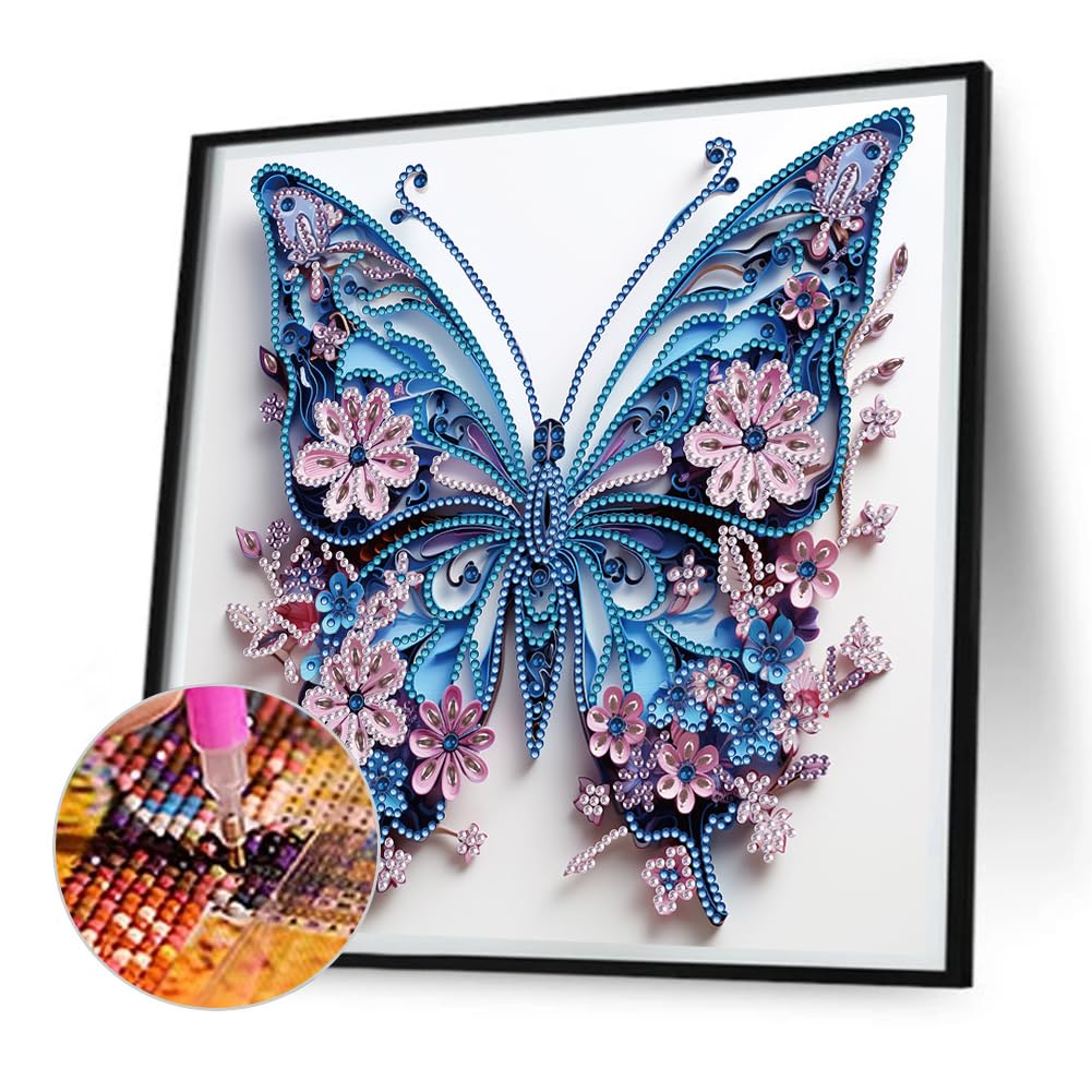 Shape Butterfly Diffraction Paper Partial Special Shaped Diamond Art Painting Kits for Adults Beginners, Crystal Rhinestone Gem Diamond Art Craft Kit Perfect for Home Wall Decor 11.81x11.81inch