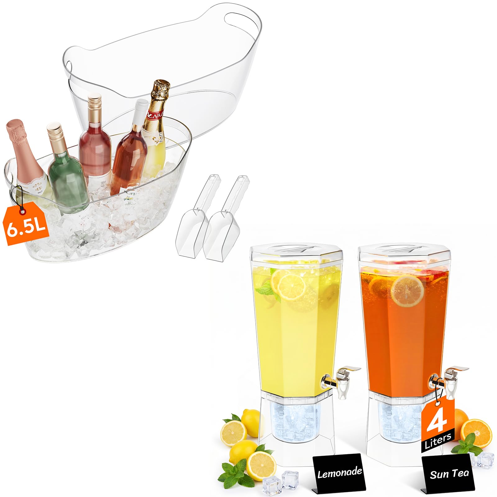 Lifewit Seau a Glacon Portable 6.5L, Seau a Champagne avec Cuillère, Plastique Rafraichisseur de Bouteille de Vin pour Cocktail, Distributeur de Boisson avec Robinet, Jarre Cocktail en Plastique