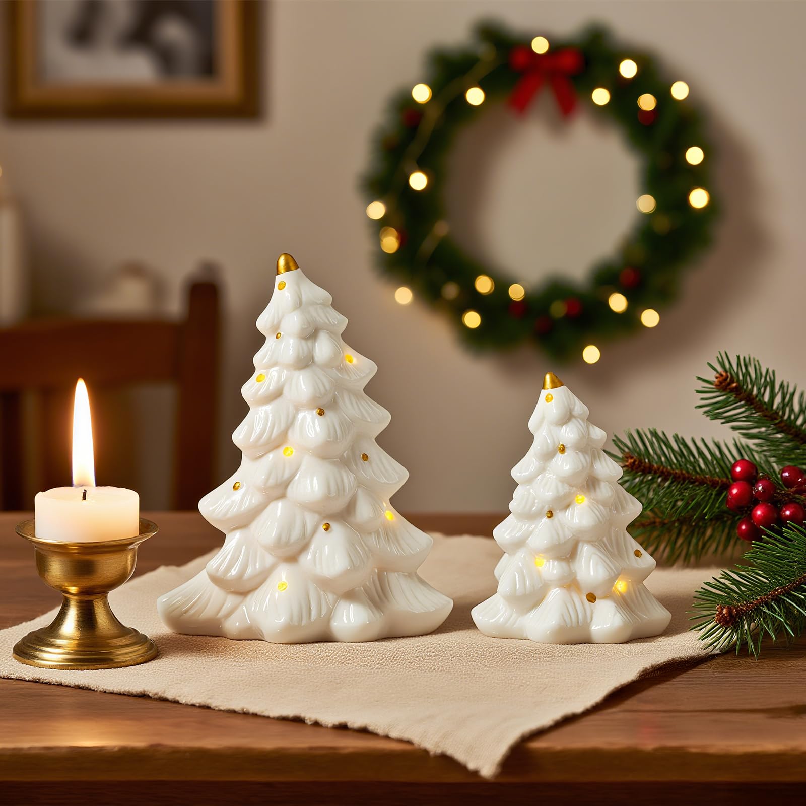 Sapin de Noël pour la maison et le bureau : décorations de table lumineuses en céramique