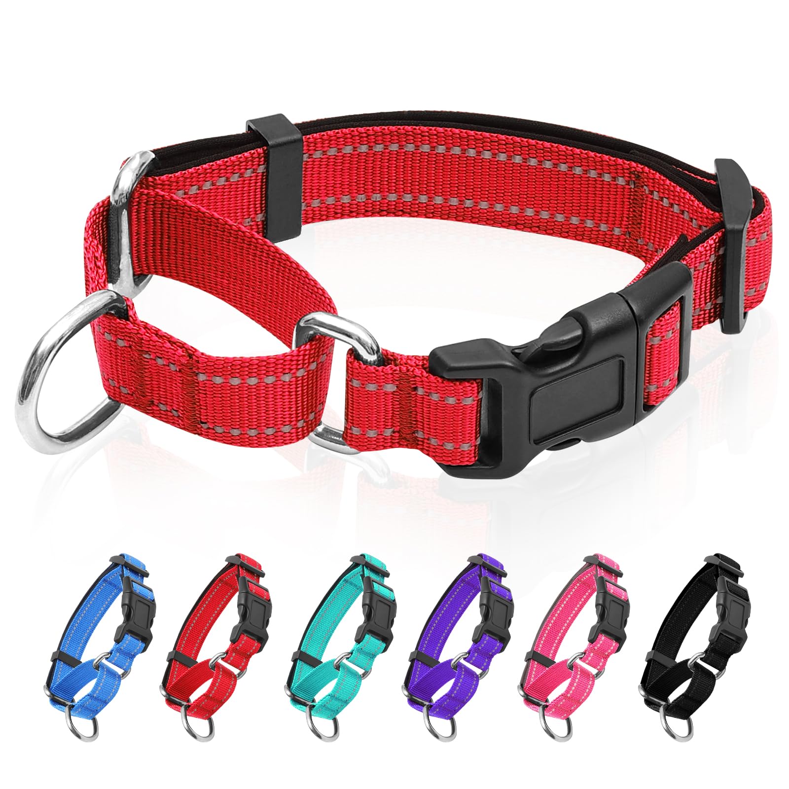 Reflective Martingale Dog Collars. Dog Collar with Quick Release Buckle. Adjustable Soft Padded Breathable Nylon Pet Collar Suitable for Puppies for Small Medium Large Dogs.